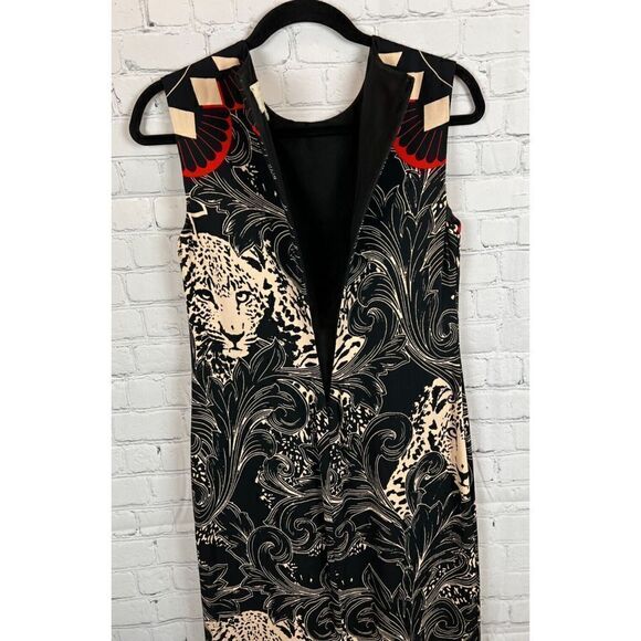 ARTELIER NICOLE MILLER black white red sleeveless sheath animal print dress S - Picture 5 of 8